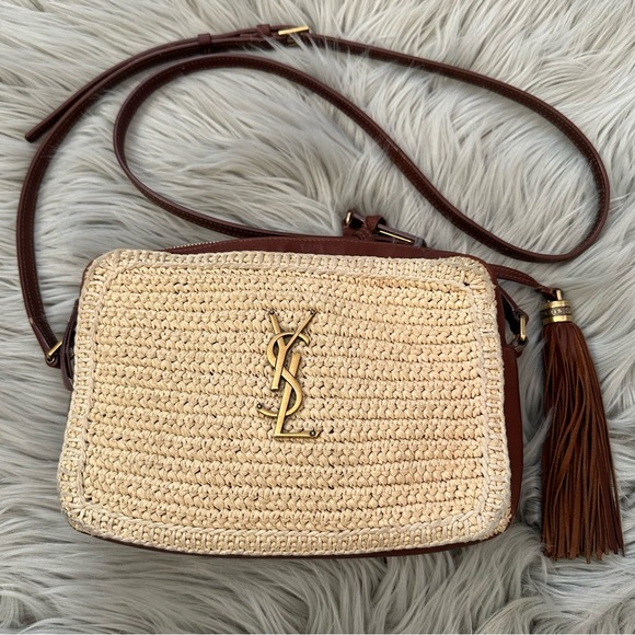 Saint Laurent Bags Saint Laurent Ysl Raffia Canvas Monogram Lou Camera Bag In Beige And